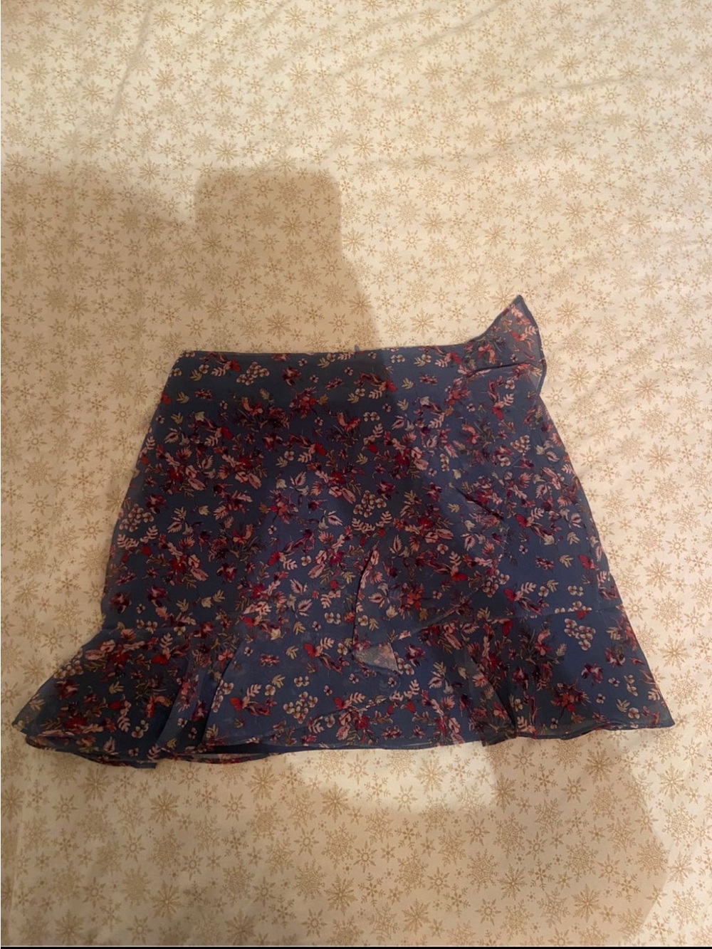 Trendyol Navy Floral Wrap Skirt with Red & Cream Accents